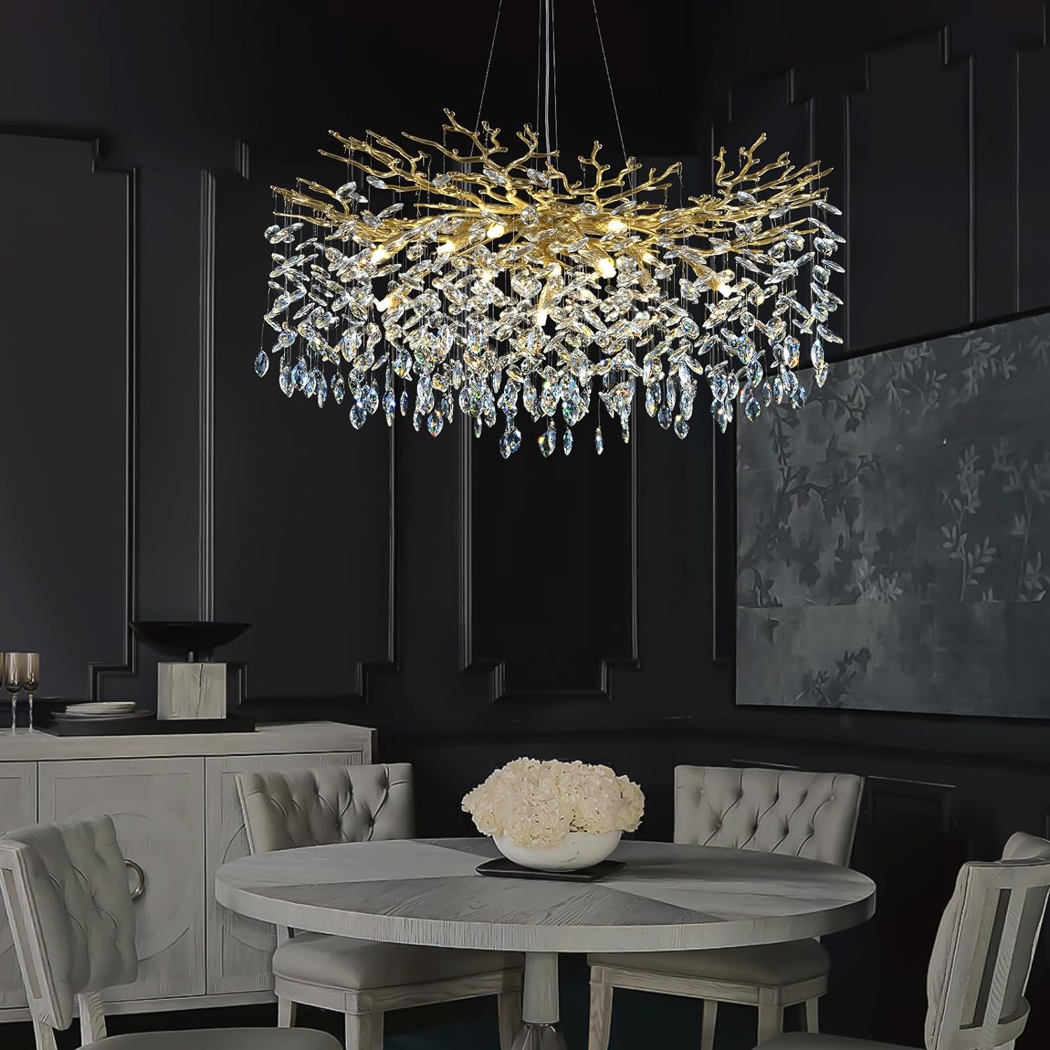 Modern Crystal Tree Branch Round Chandelier for All Rooms 30" 40" 48"
