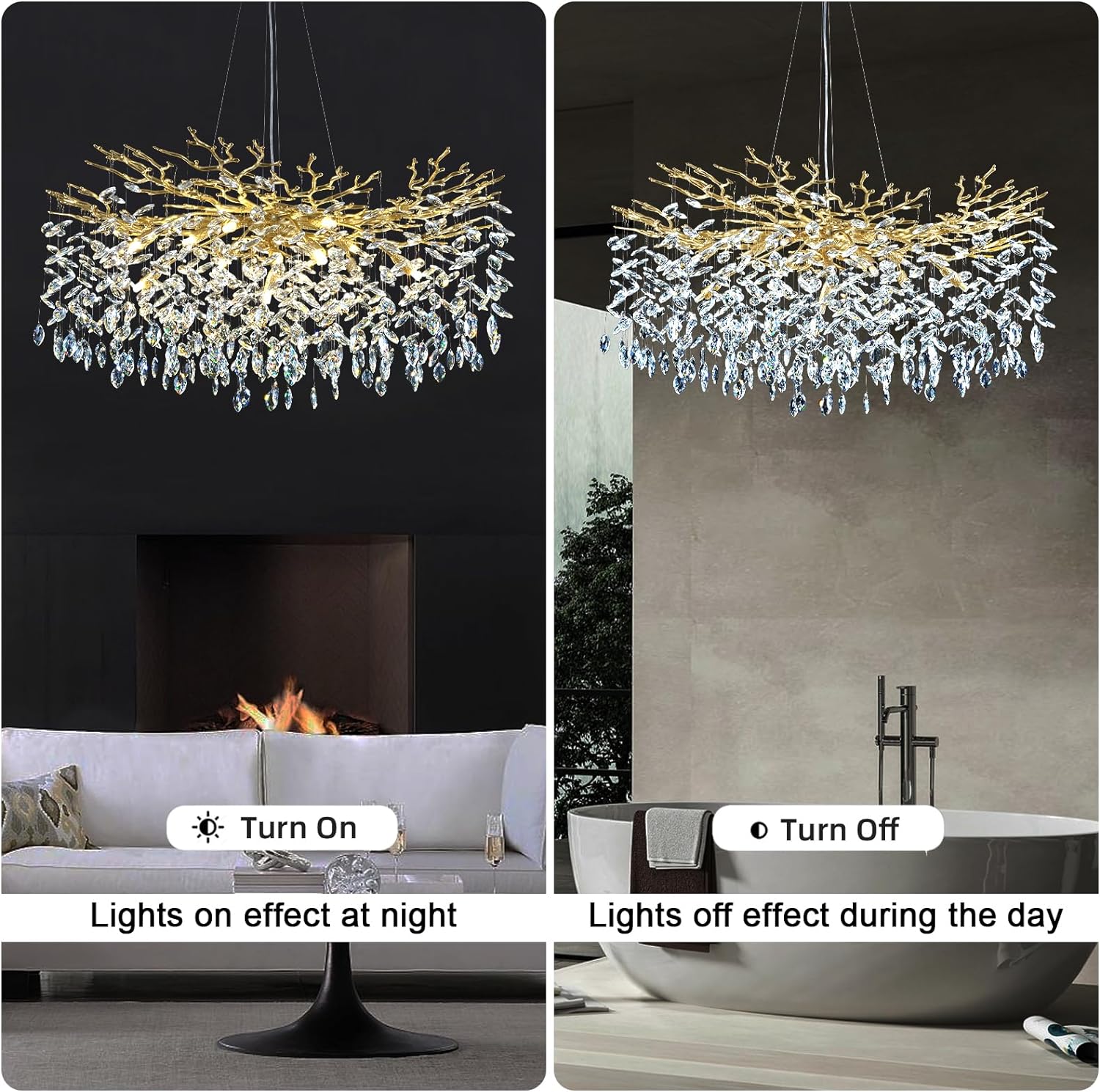 Modern Crystal Tree Branch Round Chandelier for All Rooms 30" 40" 48"