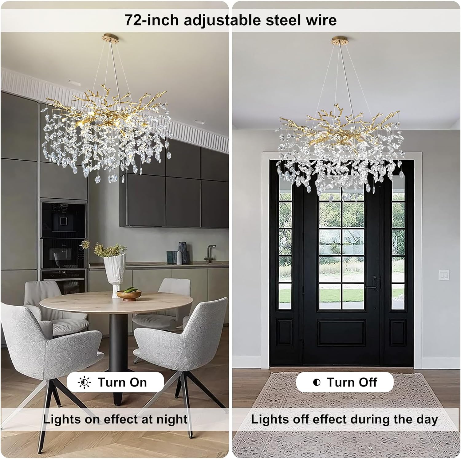 Modern Crystal Tree Branch Round Chandelier for All Rooms 30" 40" 48"
