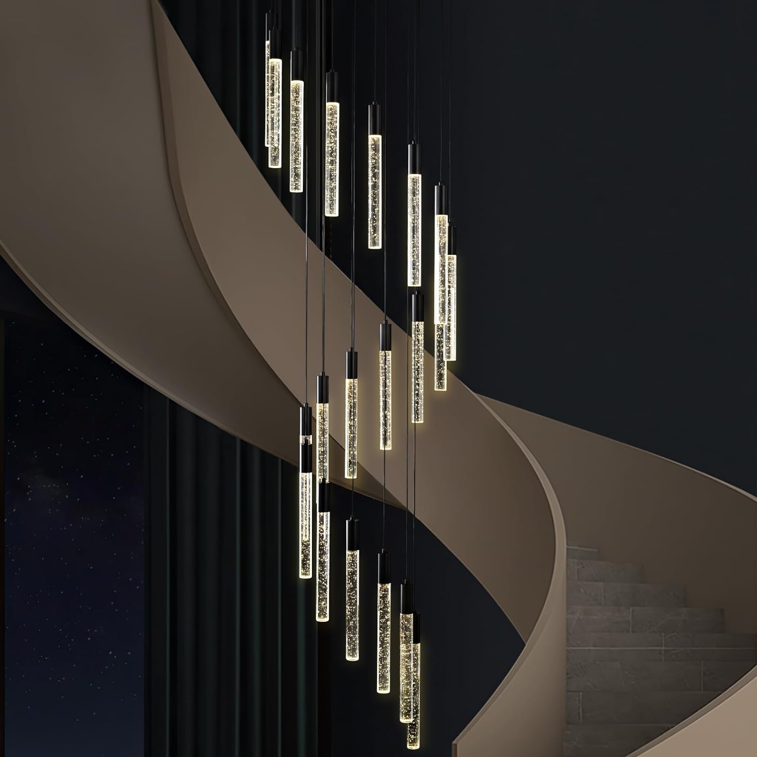 Modern LED High Ceiling Chandelier 20-Light 