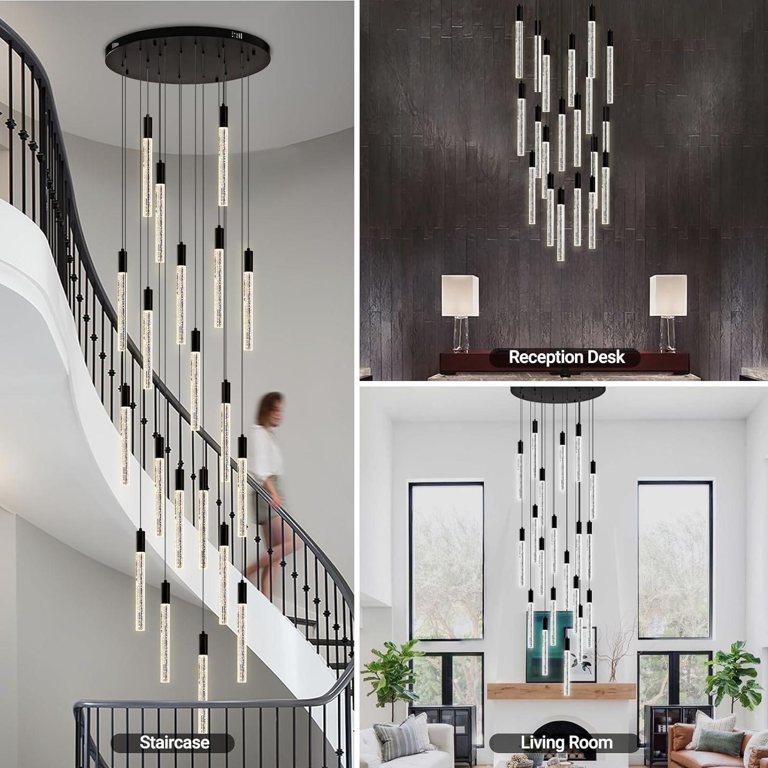 Modern LED High Ceiling Chandelier 20-Light 
