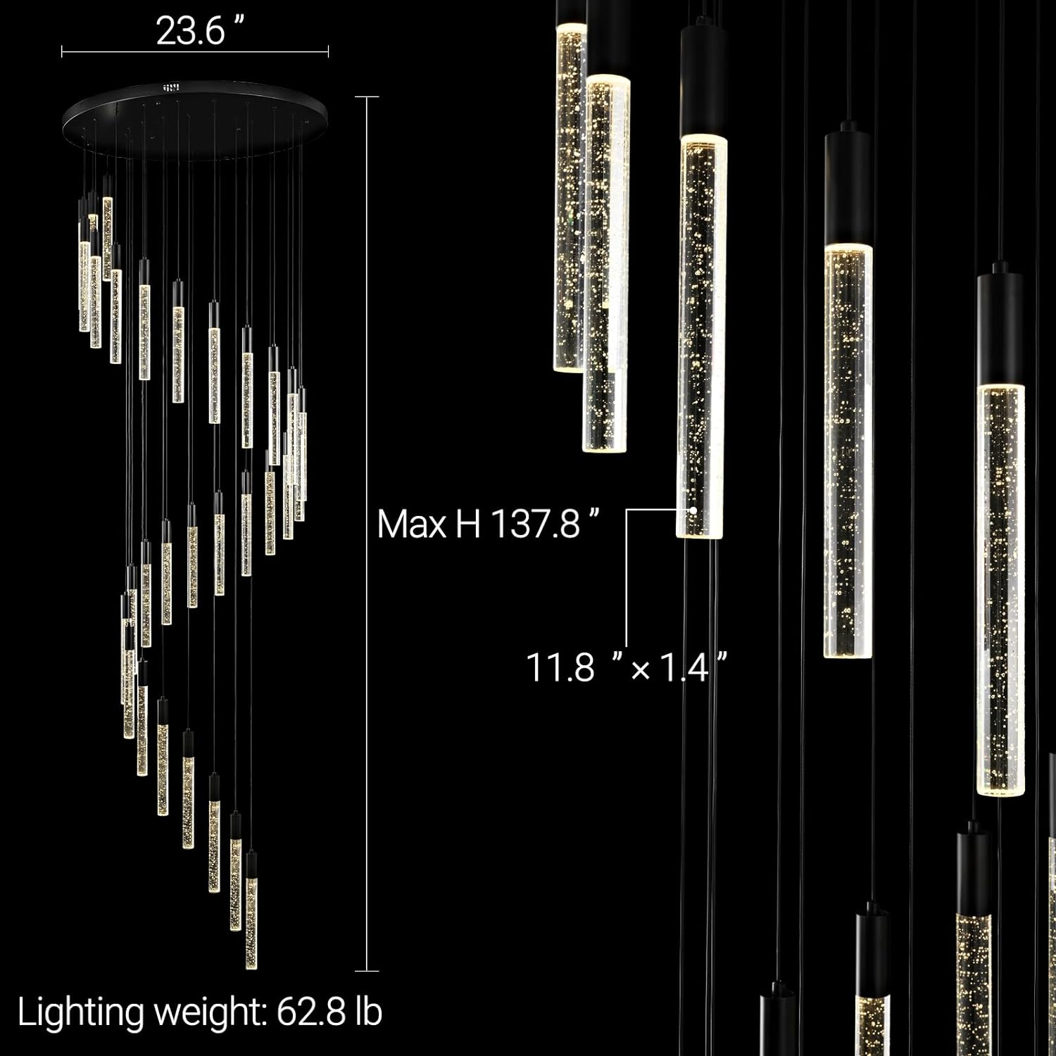 Modern LED High Ceiling Chandelier 20-Light 