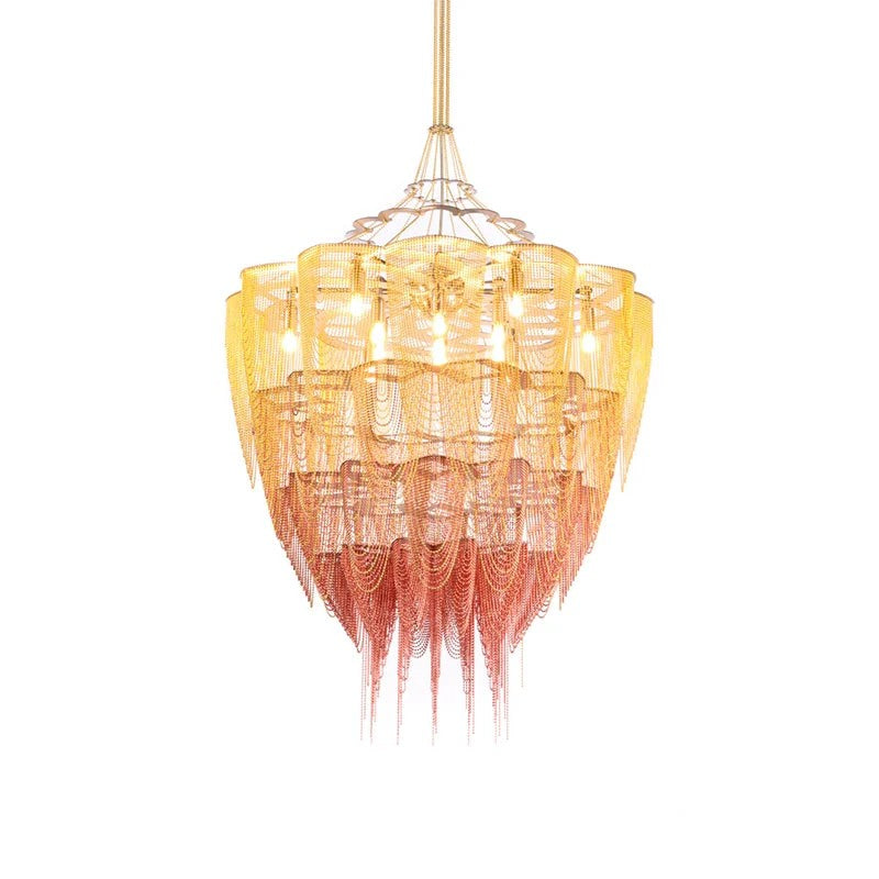 Oversized Post-Modern Aluminium Chain Tassel Chandelier
