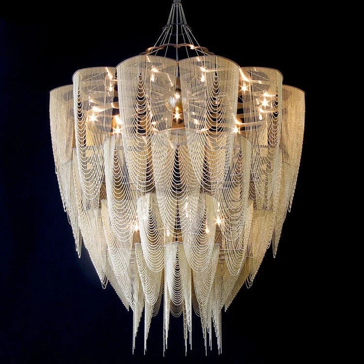 Oversized Post-Modern Aluminium Chain Tassel Chandelier