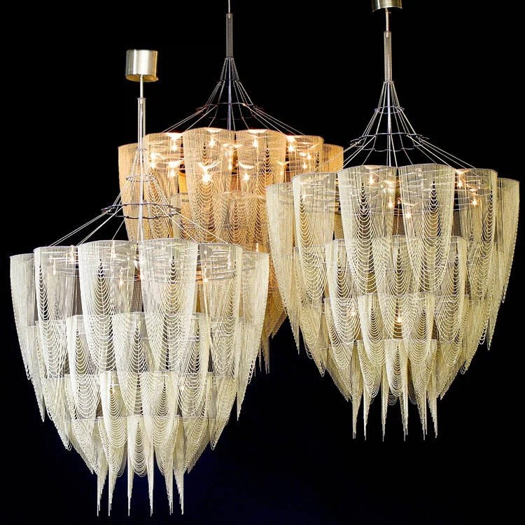Oversized Post-Modern Aluminium Chain Tassel Chandelier