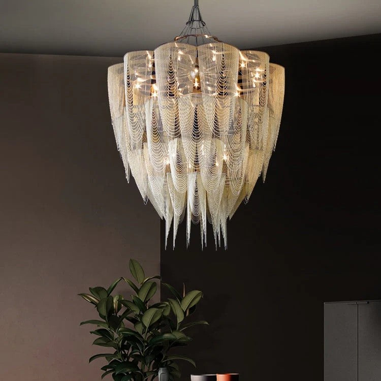Oversized Post-Modern Aluminium Chain Tassel Chandelier