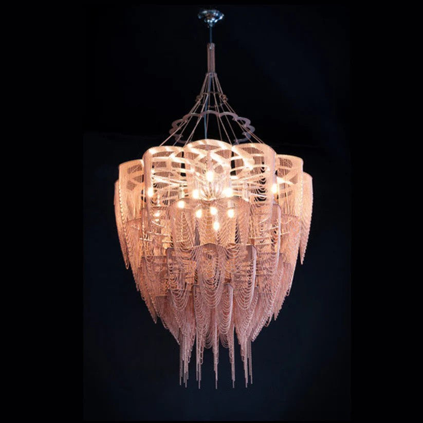 Oversized Post-Modern Aluminium Chain Tassel Chandelier