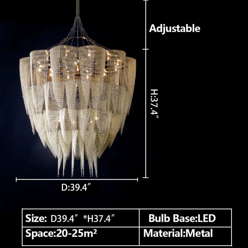Oversized Post-Modern Aluminium Chain Tassel Chandelier