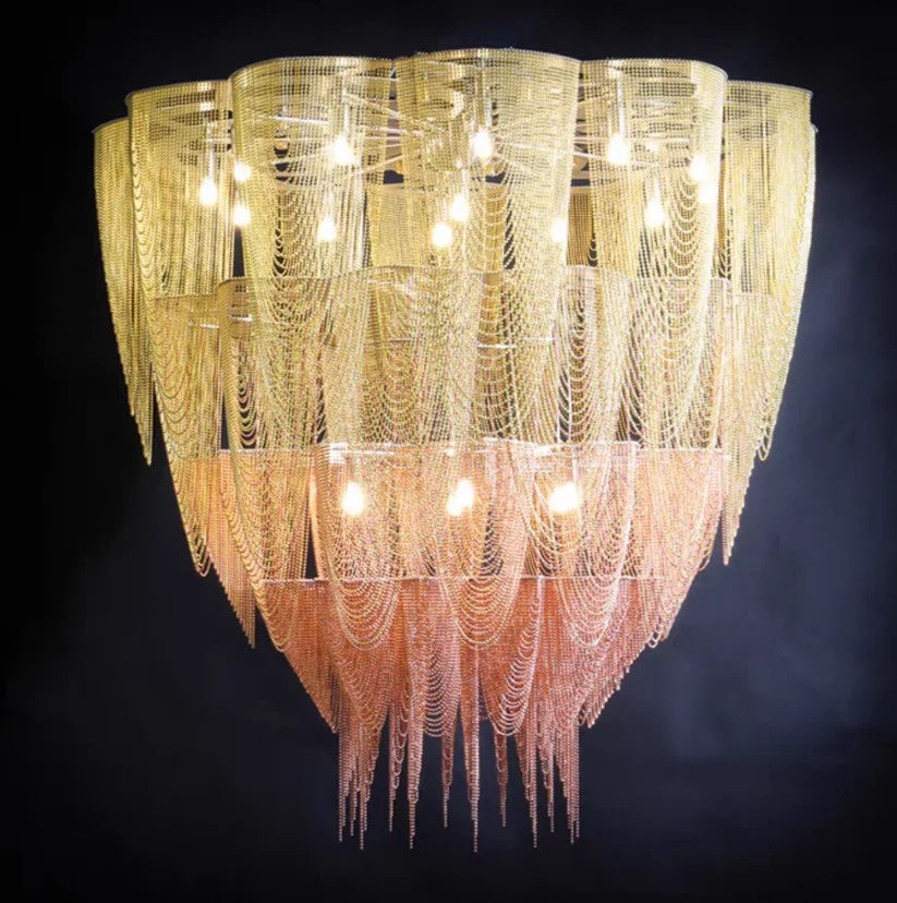 Oversized Post-Modern Aluminium Chain Tassel Chandelier