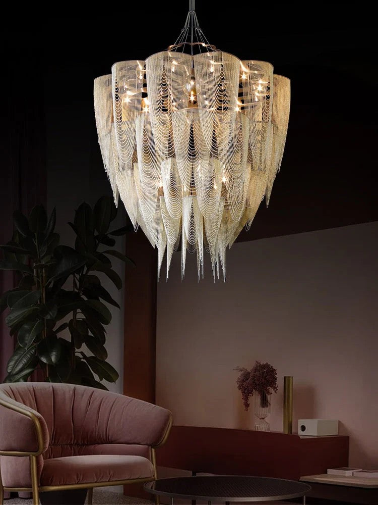 Oversized Post-Modern Aluminium Chain Tassel Chandelier