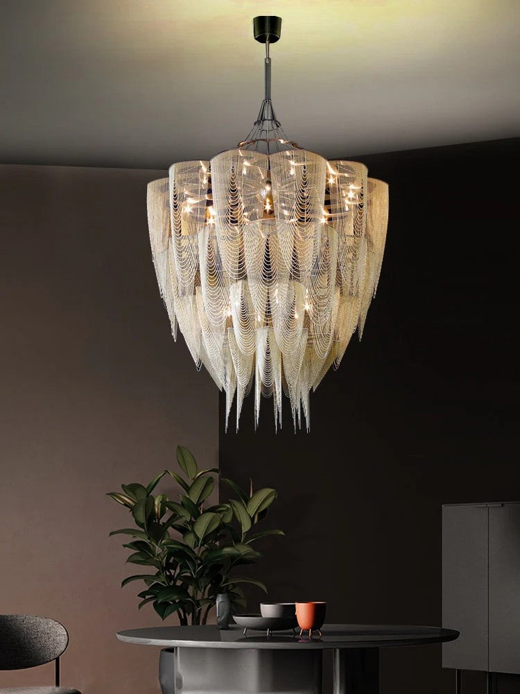 Oversized Post-Modern Aluminium Chain Tassel Chandelier