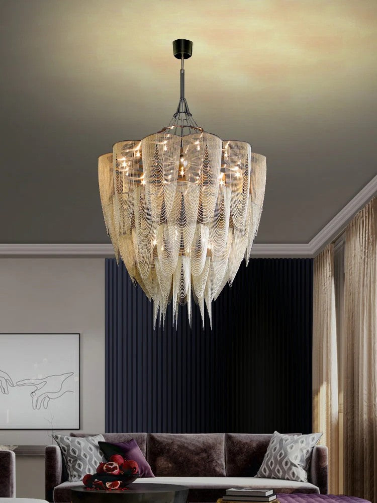 Oversized Post-Modern Aluminium Chain Tassel Chandelier