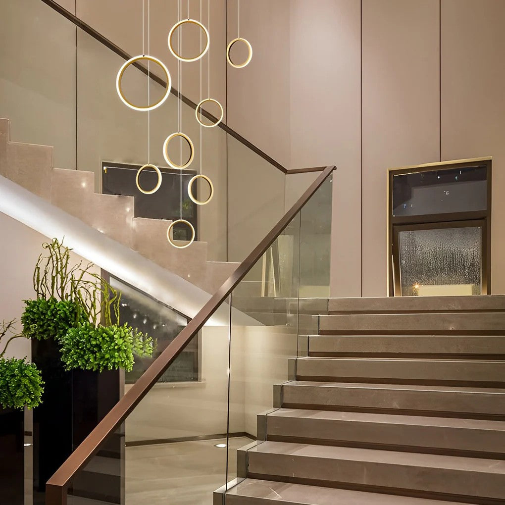 Ring Staircase Chandelier Light Gold LED Ceiling Light