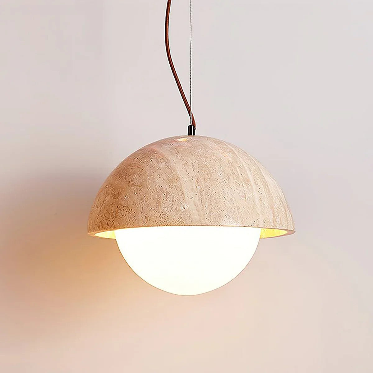 Semicircular Travertine Crescent Glow Pendant Lamp