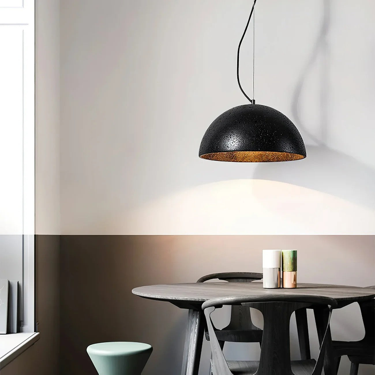 Semicircular Travertine Crescent Glow Pendant Lamp