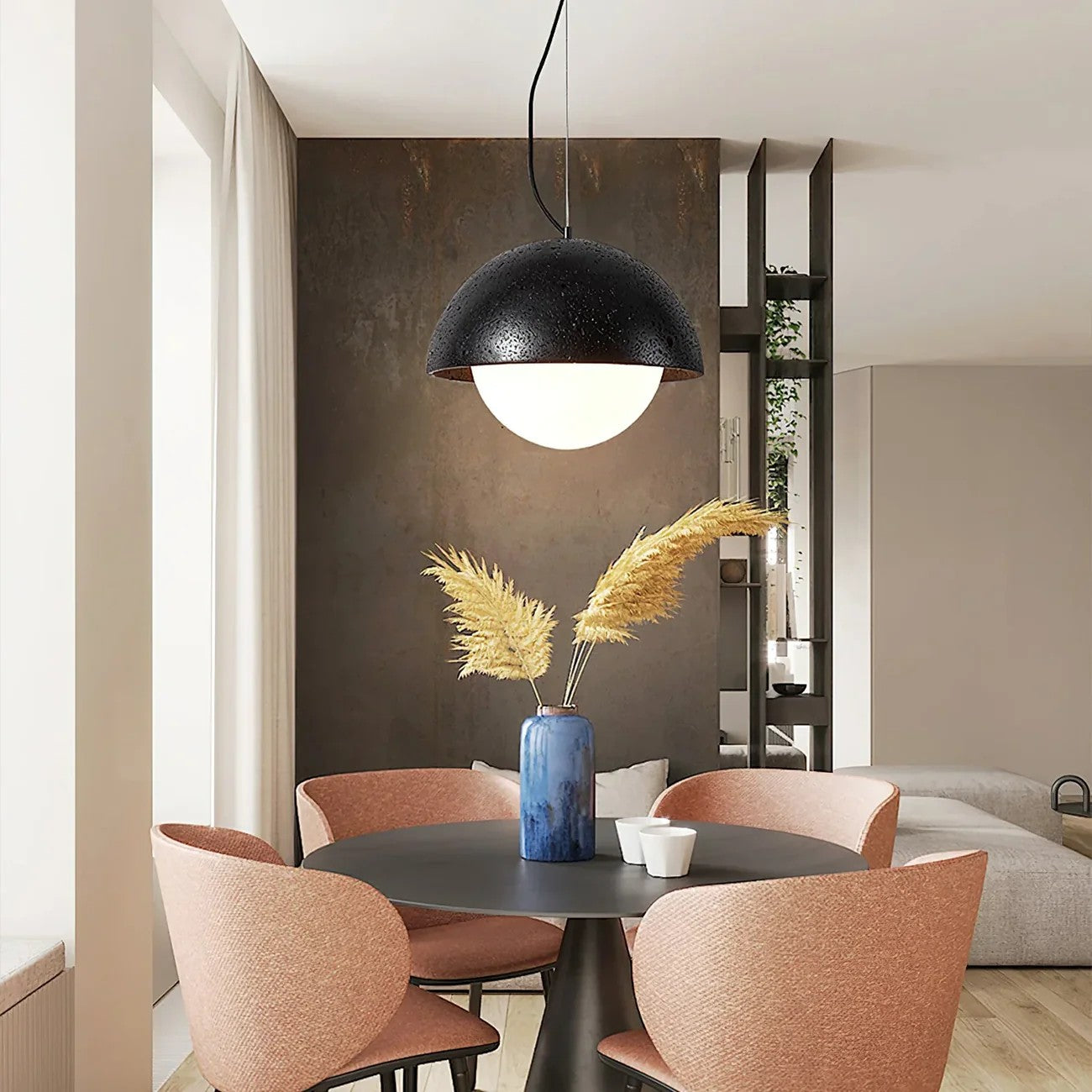 Semicircular Travertine Crescent Glow Pendant Lamp
