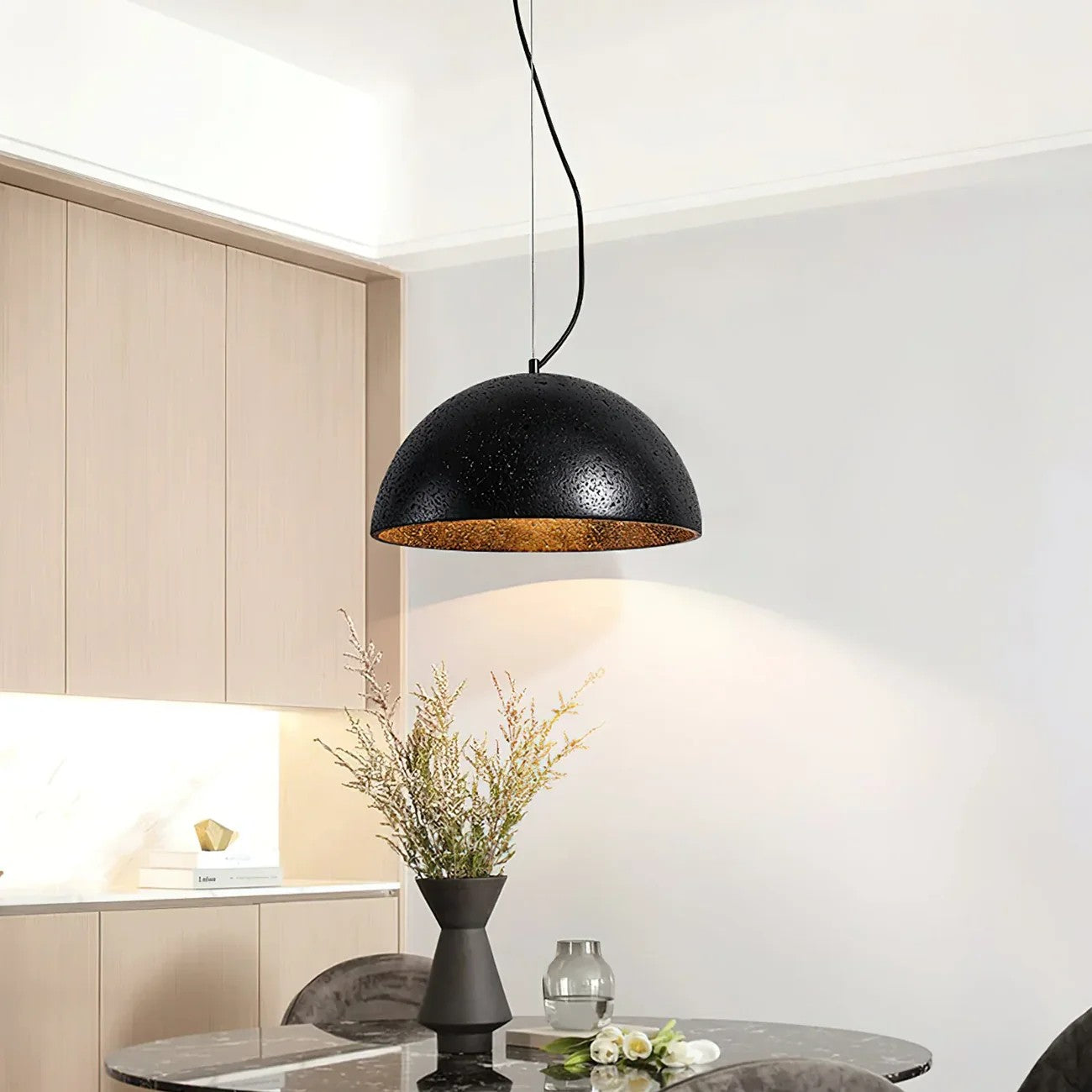 Semicircular Travertine Crescent Glow Pendant Lamp