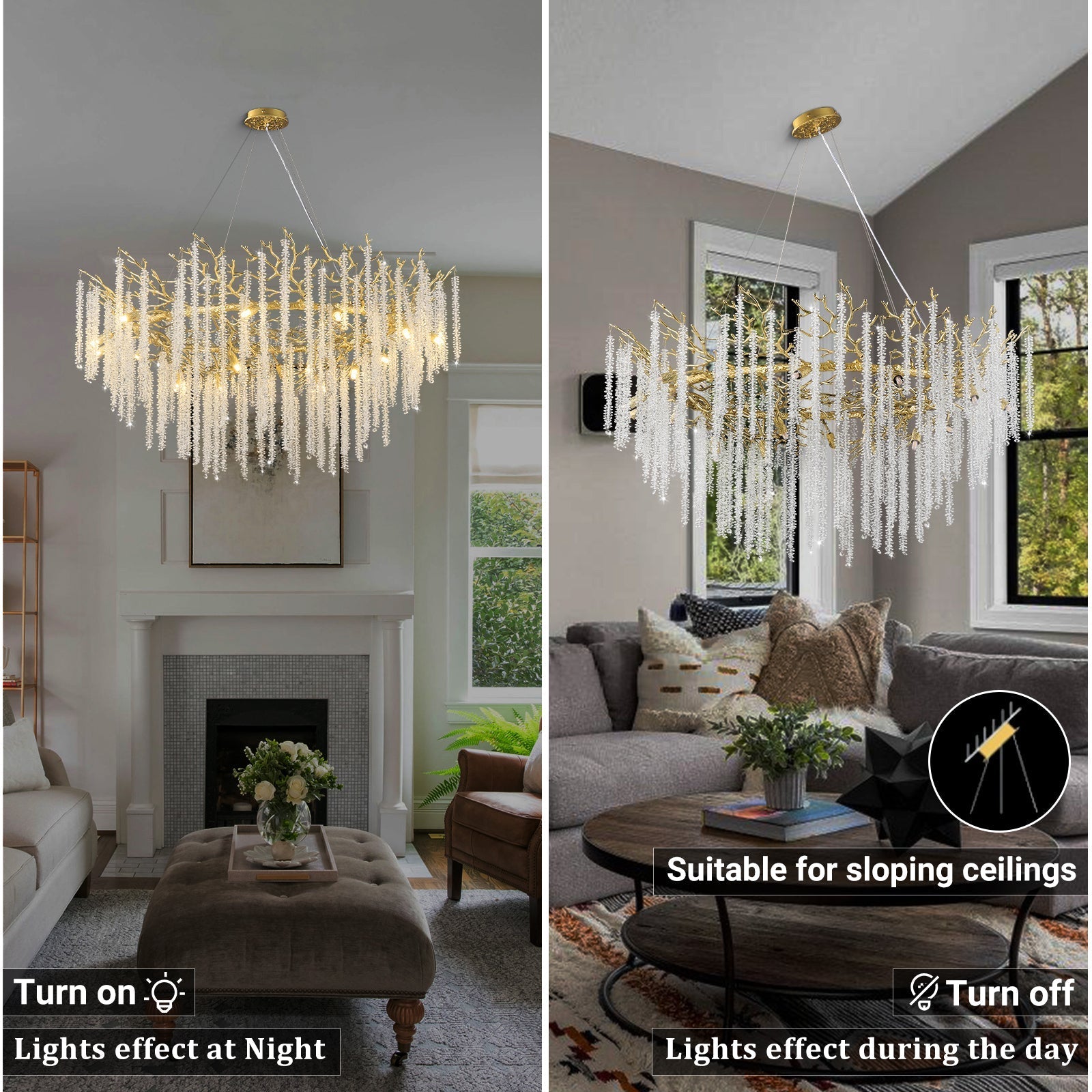 Snow Tree Branch Gold/Silver Chandelier 47"