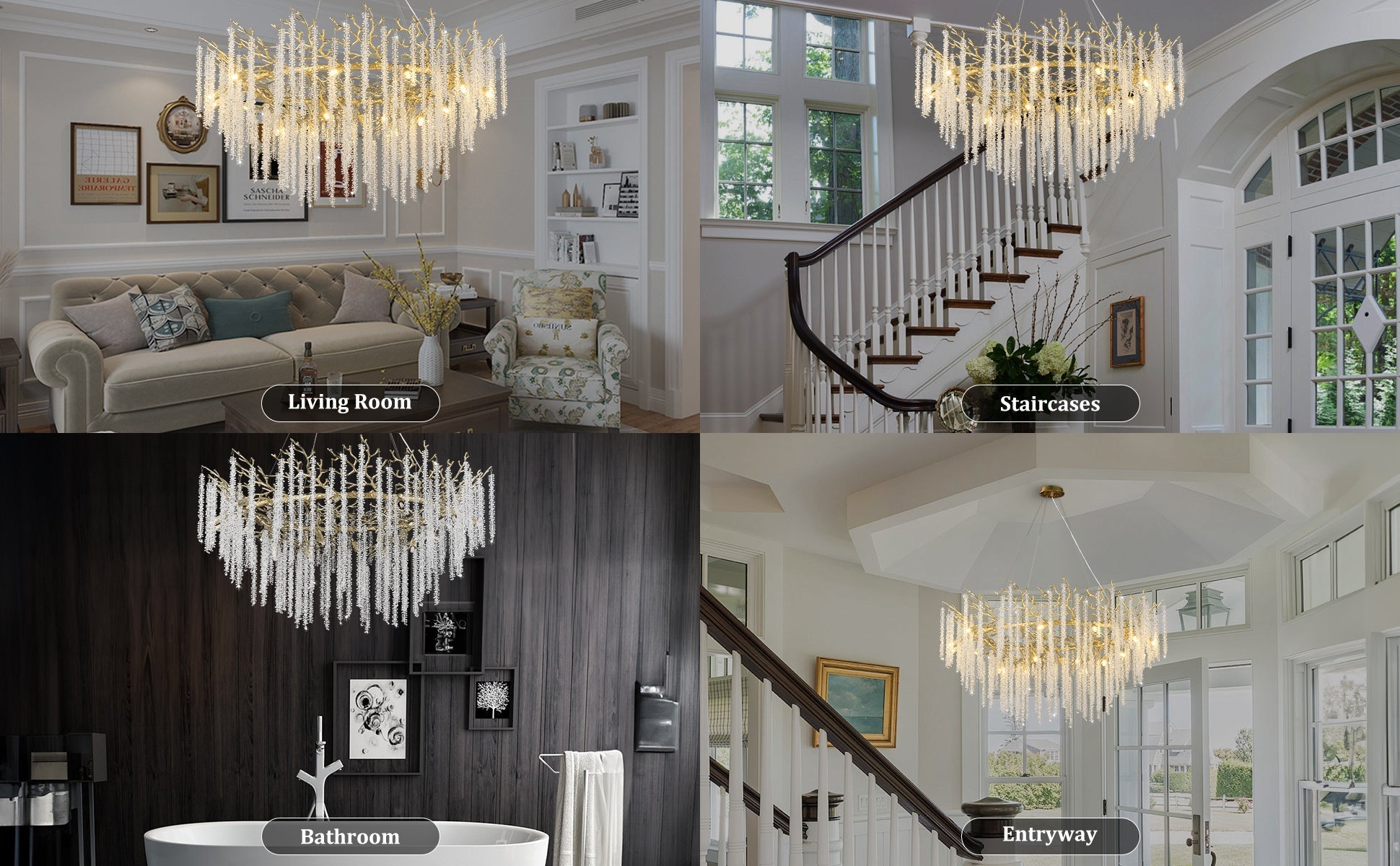 Snow Tree Branch Gold/Silver Chandelier 47"