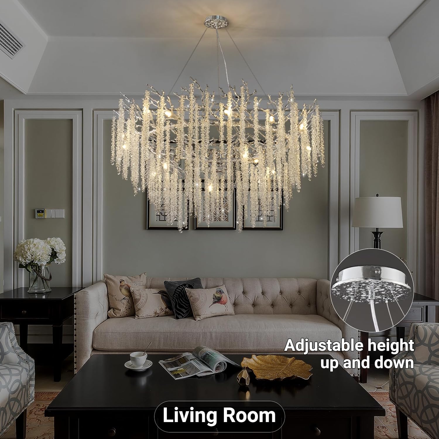 Snow Tree Branch Gold/Silver Chandelier 47"