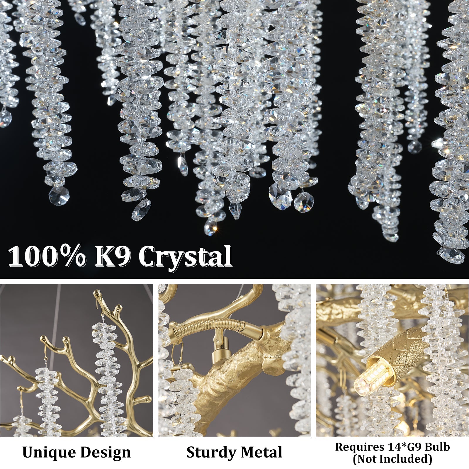 Snow Tree Branch Gold/Silver Chandelier 47"