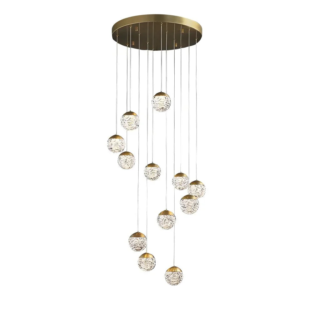 Spiral Pineapple Multi Glass Ball Staircase Chandelier