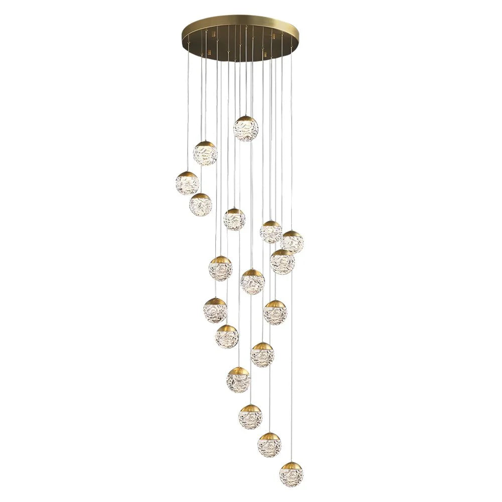 Spiral Pineapple Multi Glass Ball Staircase Chandelier