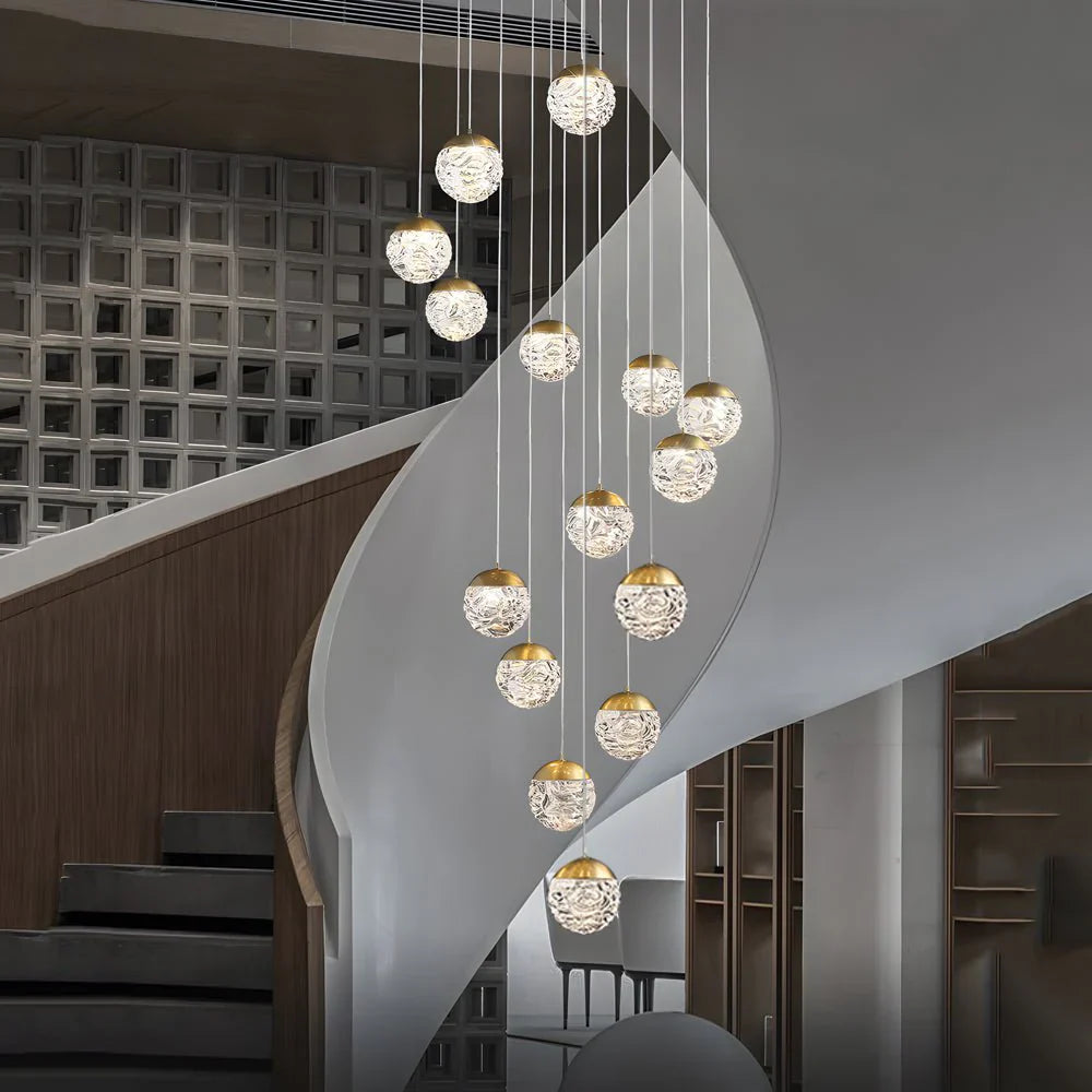 Spiral Pineapple Multi Glass Ball Staircase Chandelier