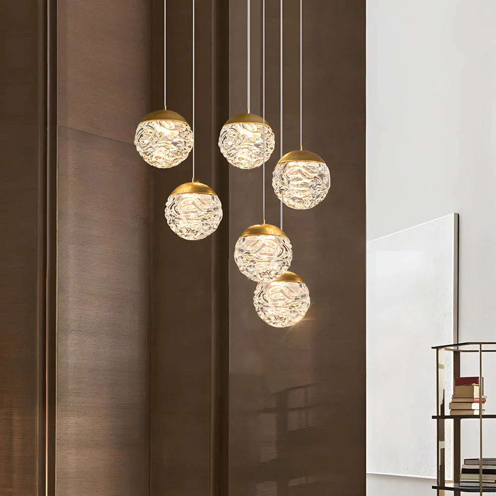 Spiral Pineapple Multi Glass Ball Staircase Chandelier