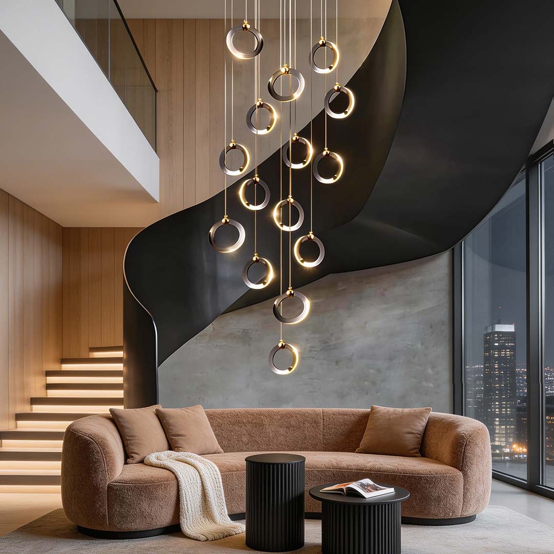 Staircase Lighting Chandelier LED Ring Cluster Rotating Ceiling Light