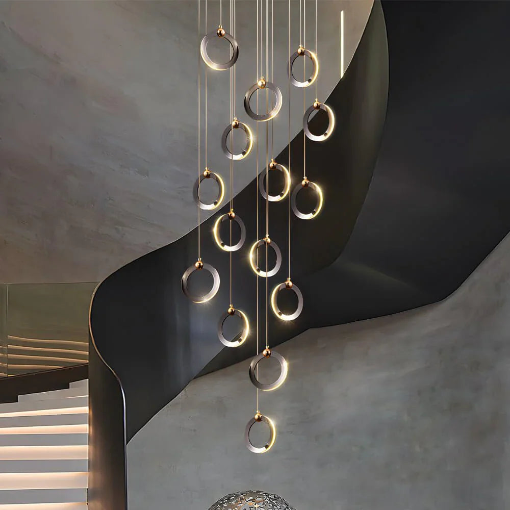 Staircase Lighting Chandelier LED Ring Cluster Rotating Ceiling Light