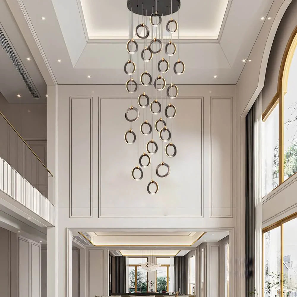 Staircase Lighting Chandelier LED Ring Cluster Rotating Ceiling Light