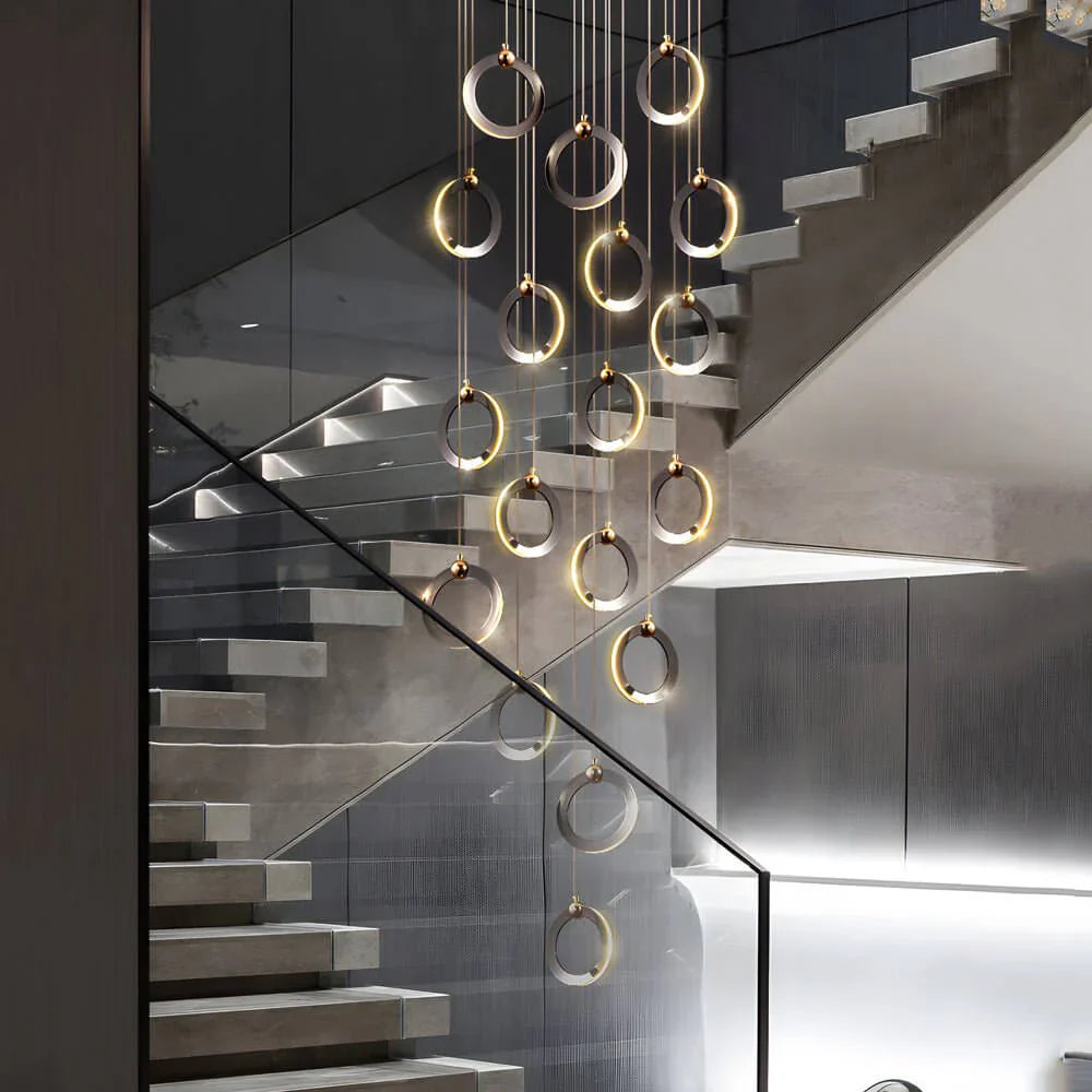 Staircase Lighting Chandelier LED Ring Cluster Rotating Ceiling Light