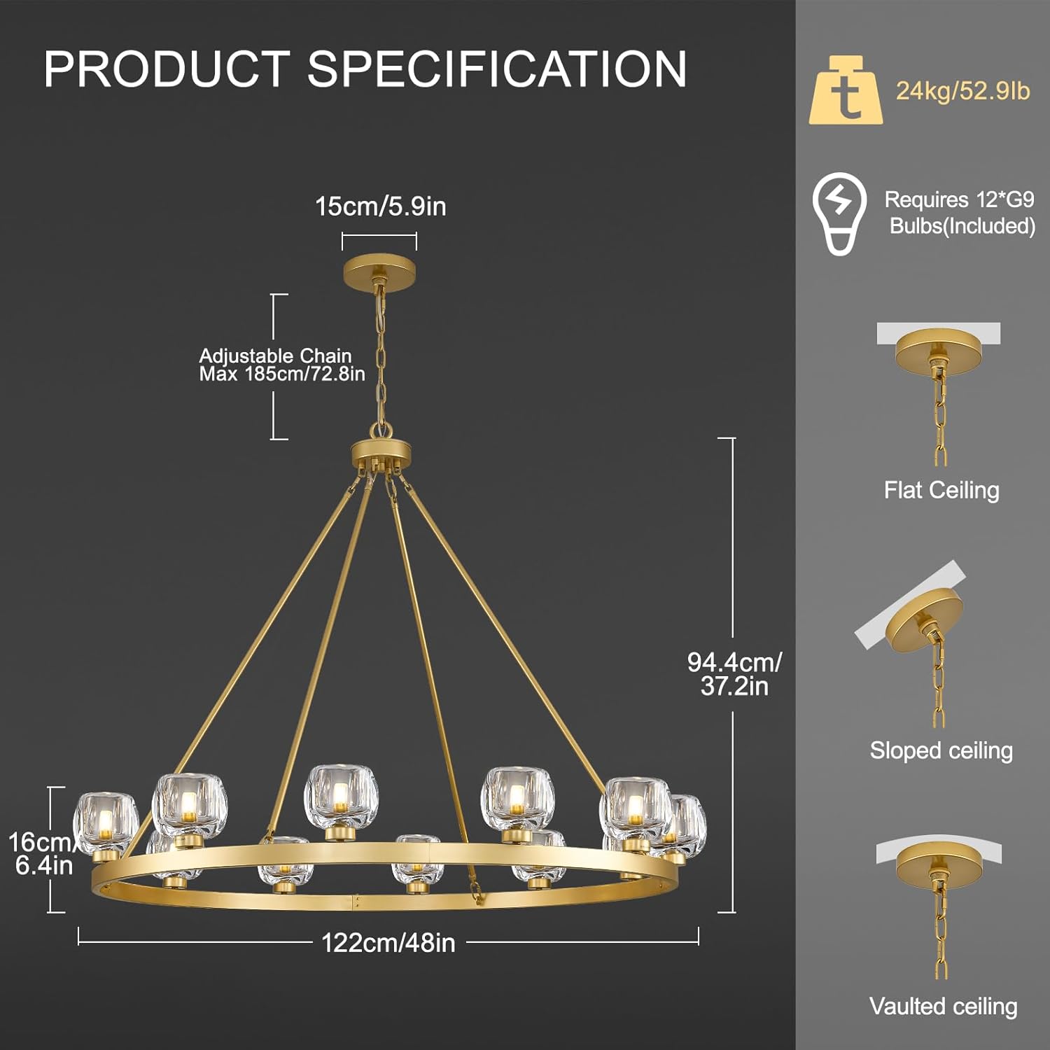Wagon Wheel Glass Round Chandelier