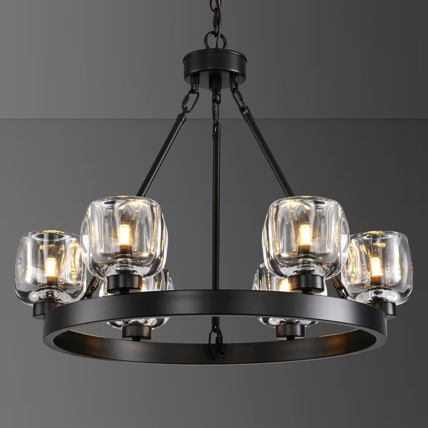 Wagon Wheel Glass Round Chandelier