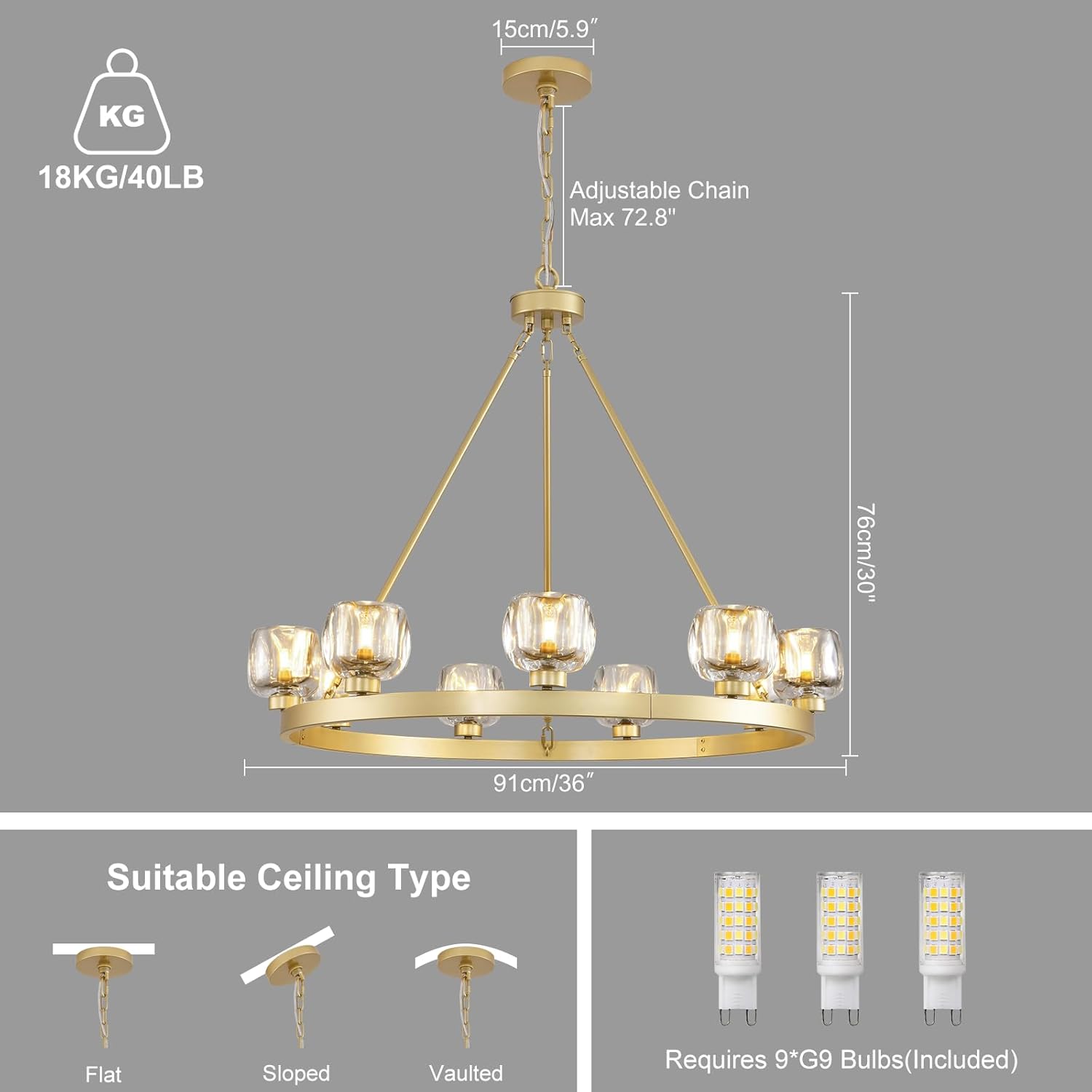 Wagon Wheel Glass Round Chandelier