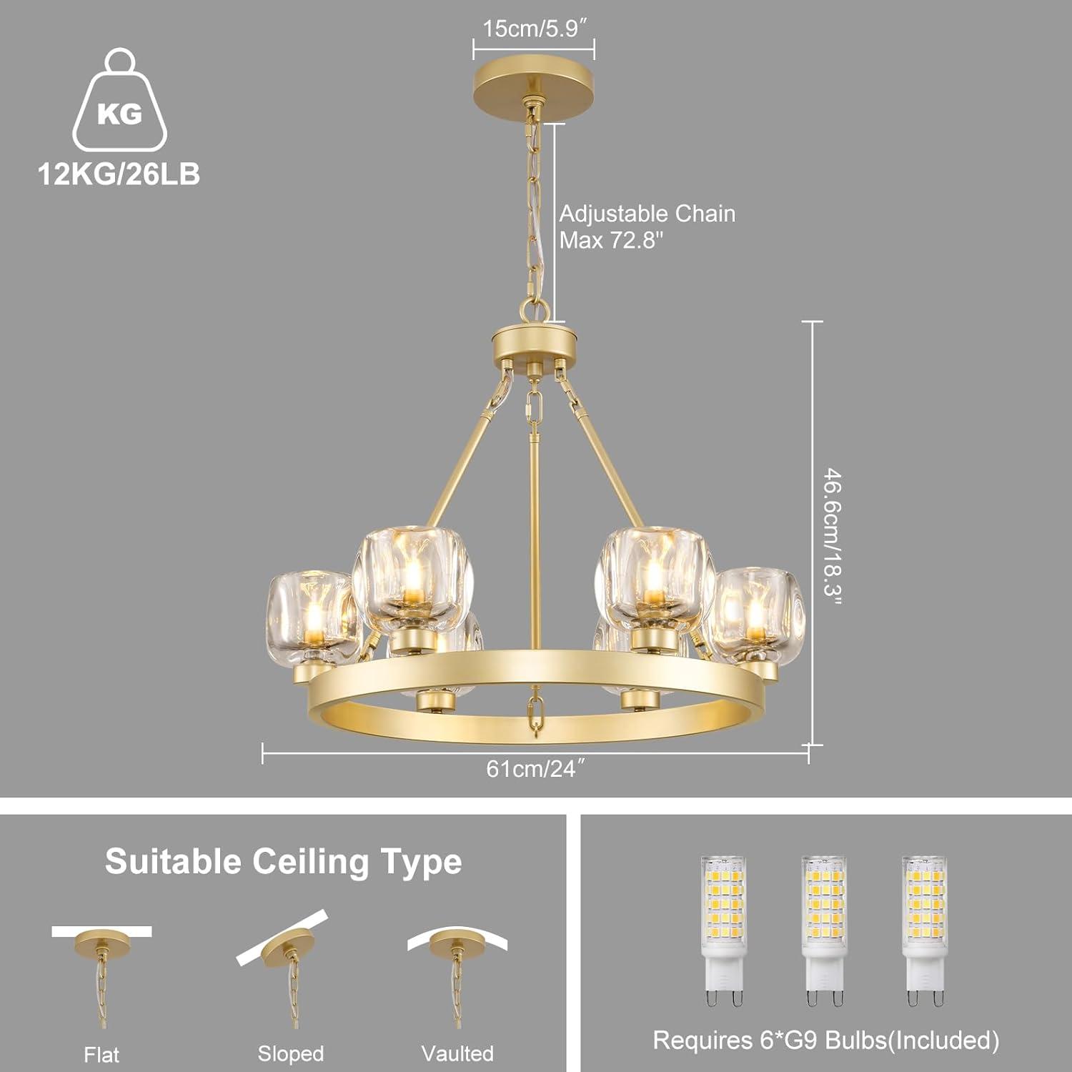 Wagon Wheel Glass Round Chandelier