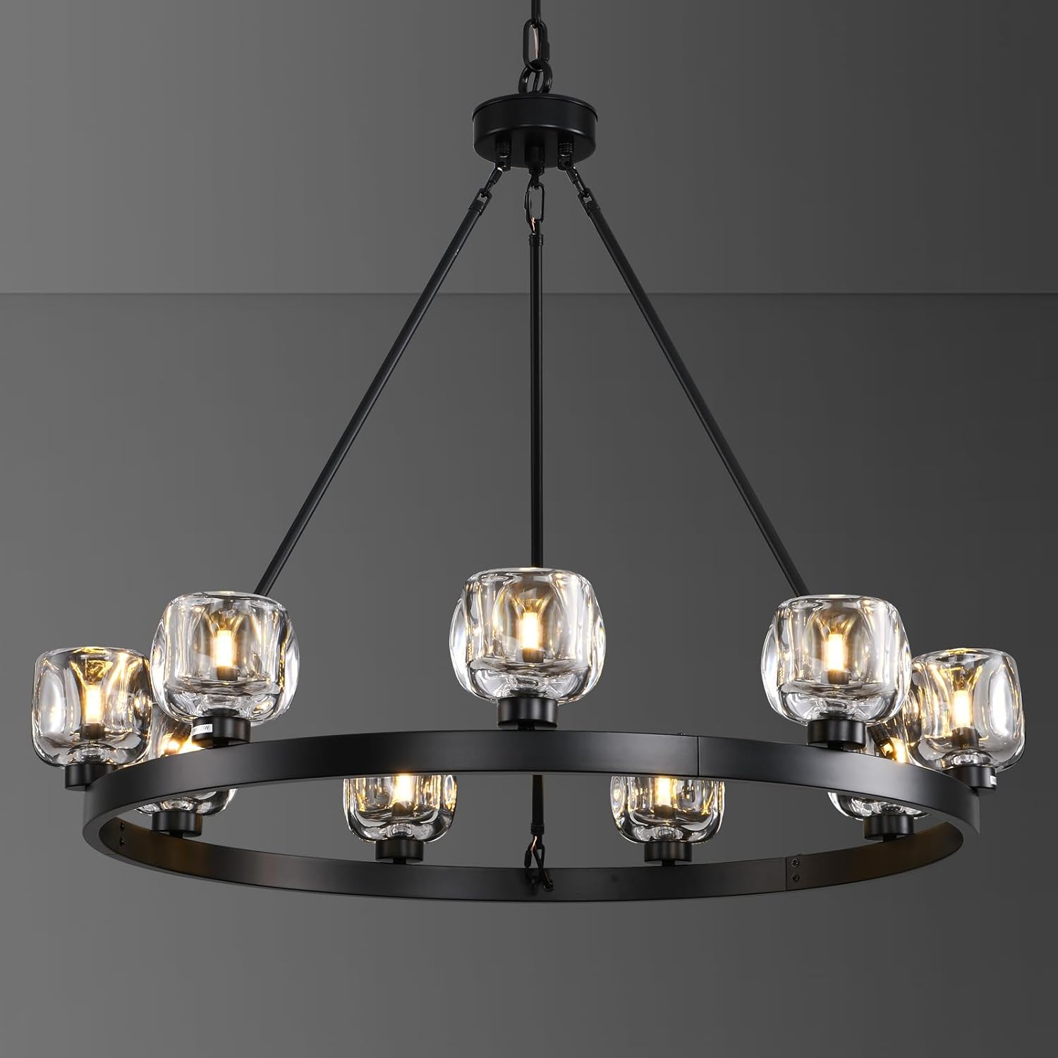 Wagon Wheel Glass Round Chandelier