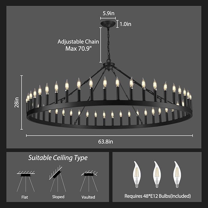 Wagon Wheel Chandelier with Candle Shade