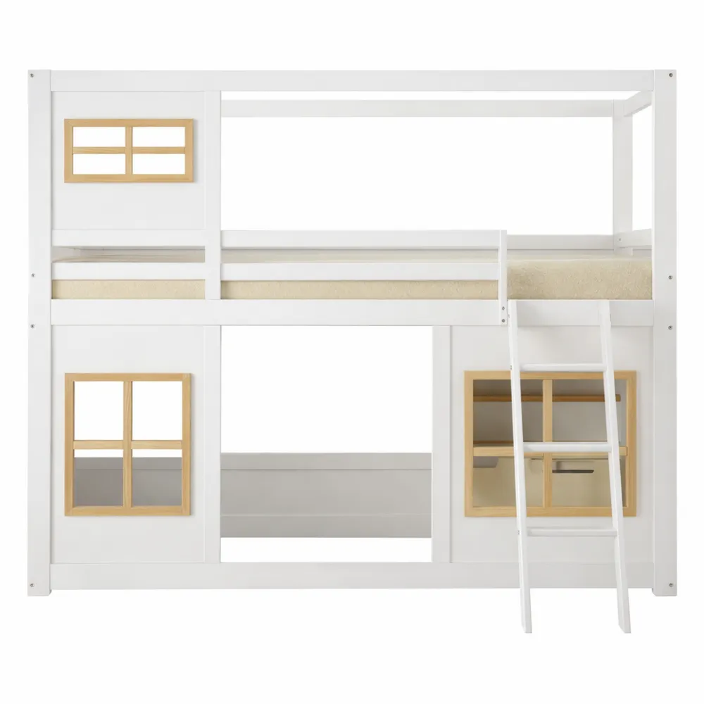 Lit mezzanine avec fenêtres et sommier à lattes pour enfants et adolescents