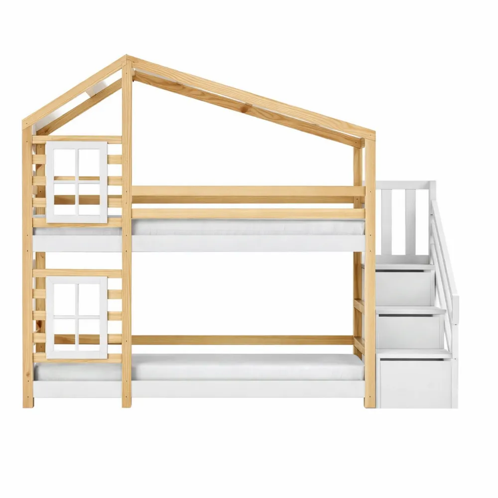Lit mezzanine fonctionnel pour enfant avec armoire de rangement intégrée
