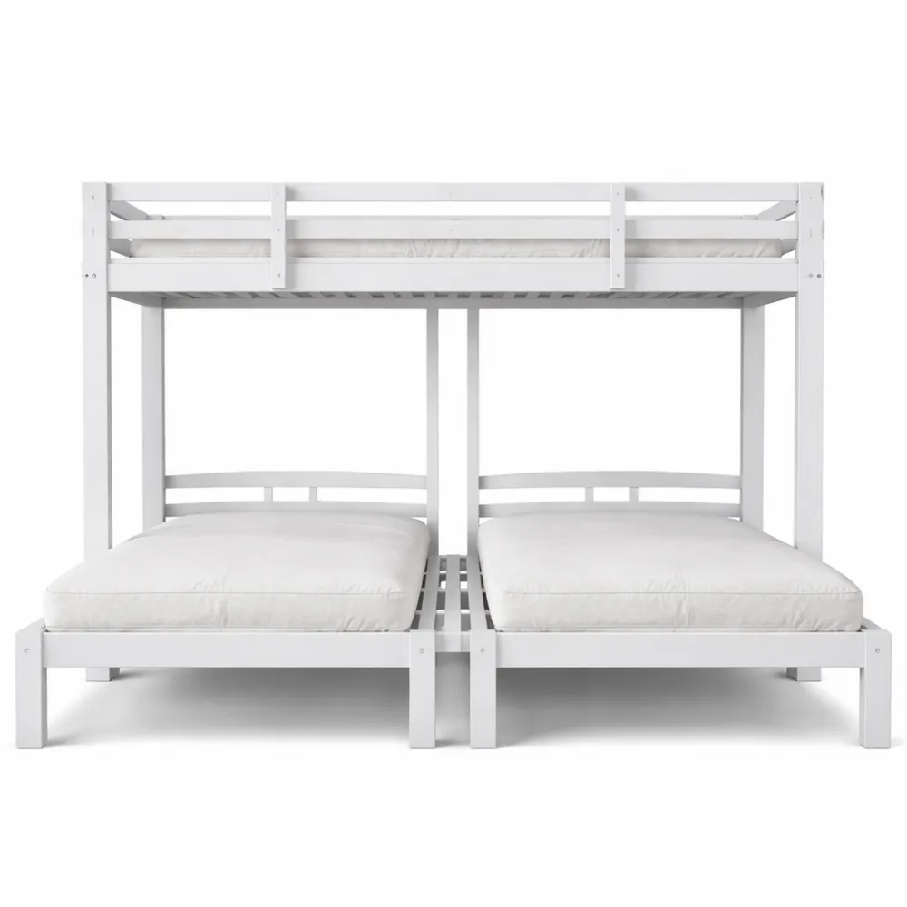 Lit superposé 3 places avec barrière de sécurité et échelle latérale, pour enfants et adolescents, blanc