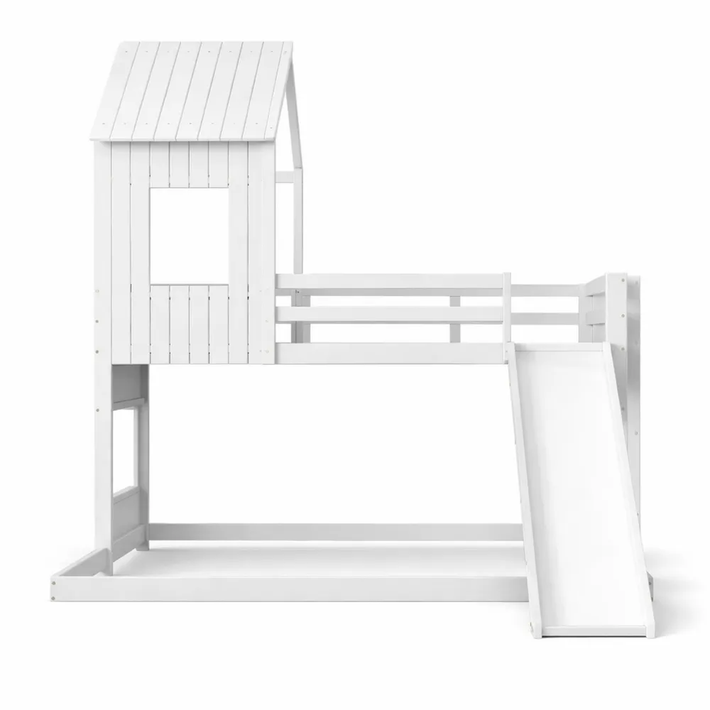 Lit Superposé avec Toboggan et Barrières de Lit pour Enfants