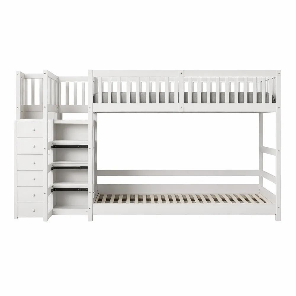 Lit contemporain 140x200cm avec tiroirs, pour adolescents et enfants, style clôture haute