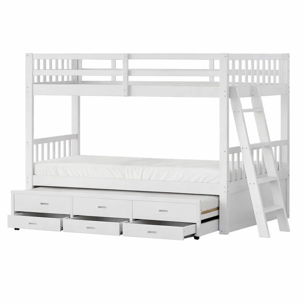 Lit superposé multifonctionnel avec tiroirs et escalier intégré