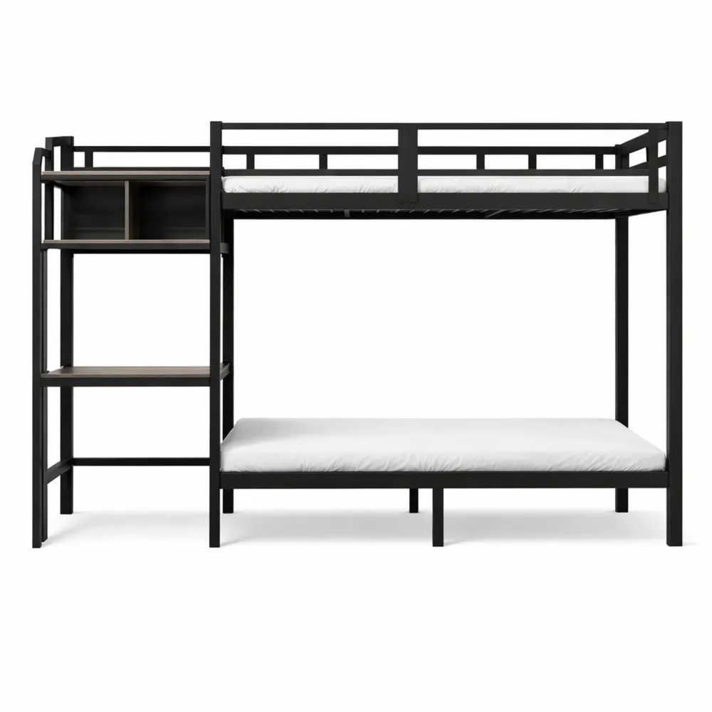 Lit mezzanine enfant avec LED et port USB, rangement et bureau intégré