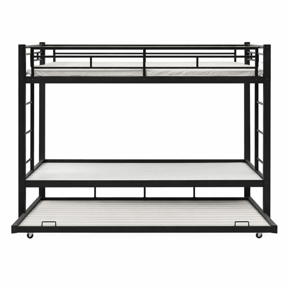 Lit 3 Places Superposé avec Lit Gigogne et Sommier Solide pour Enfants et Adolescents