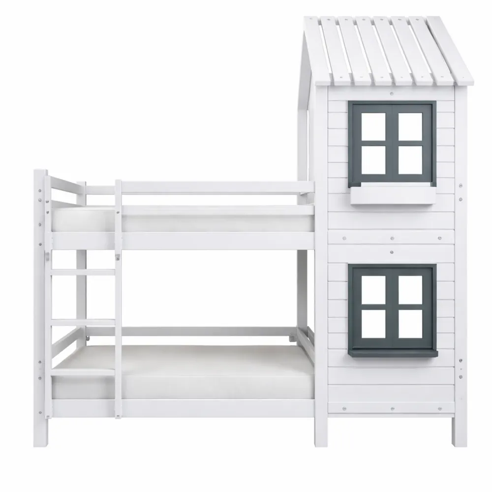 Lit Cabane Superposé Enfant avec Étagère Réglable