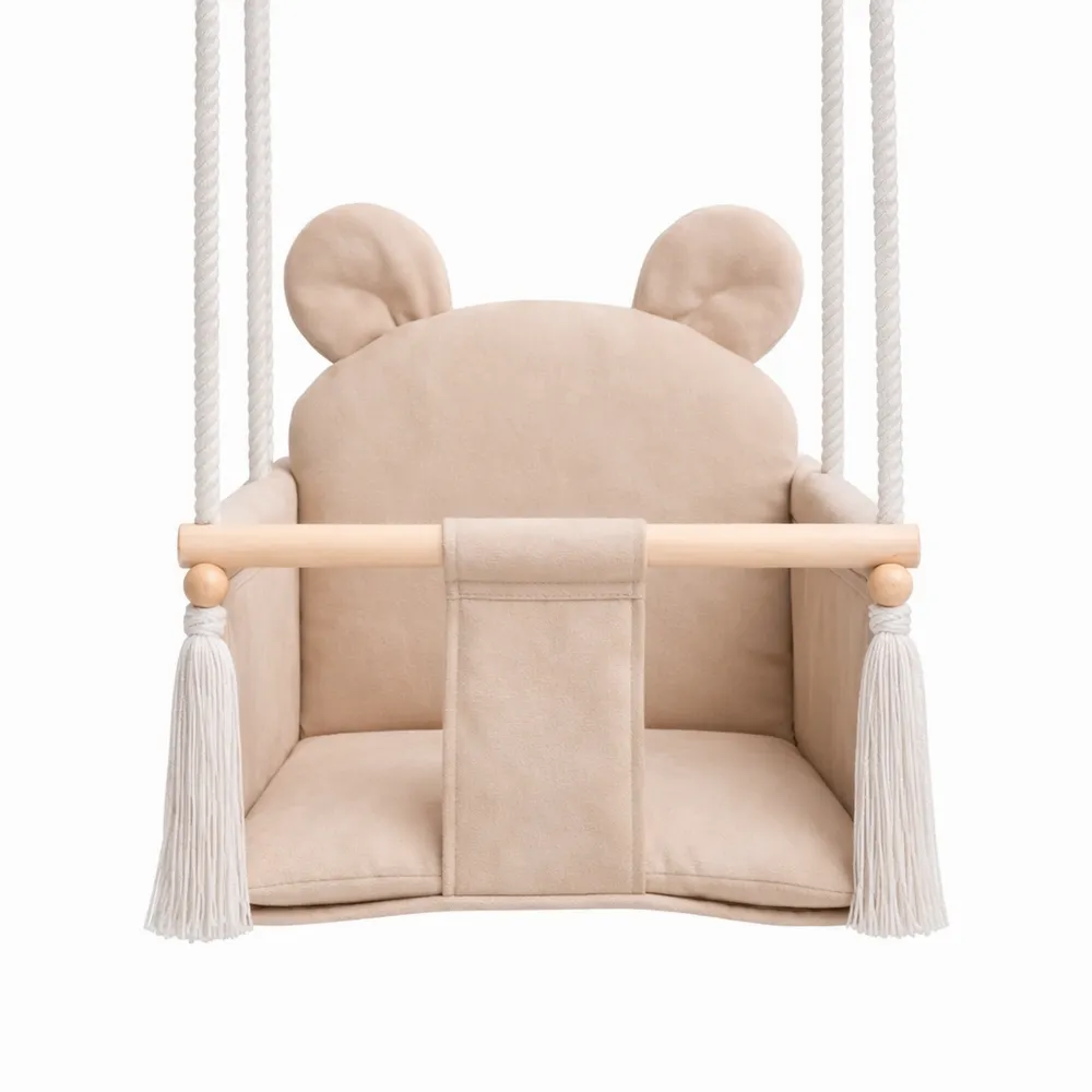 Balançoire en Bois avec Peluche pour Enfants, Couleur Beige Clair, Fabrication Européenne