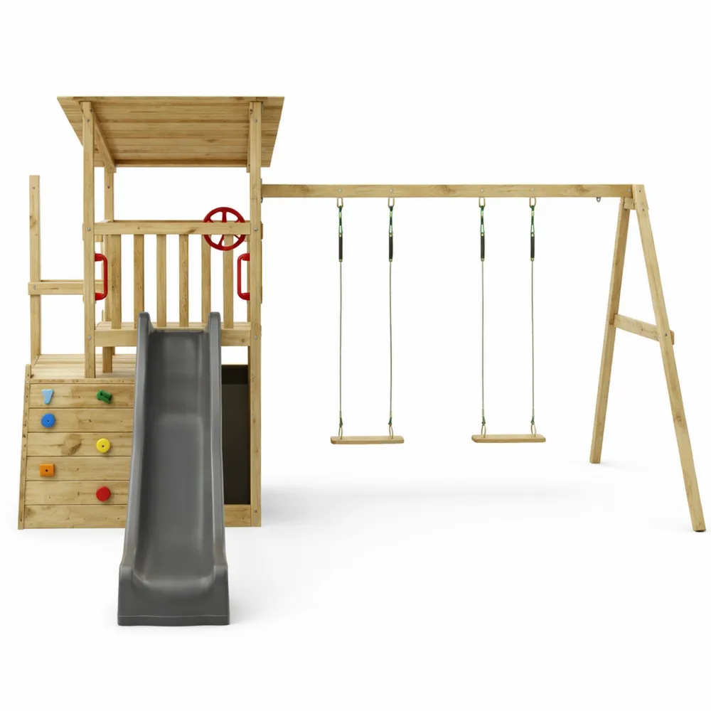 Aire de Jeux Fun XXL en Bois avec Balançoire et Toboggan